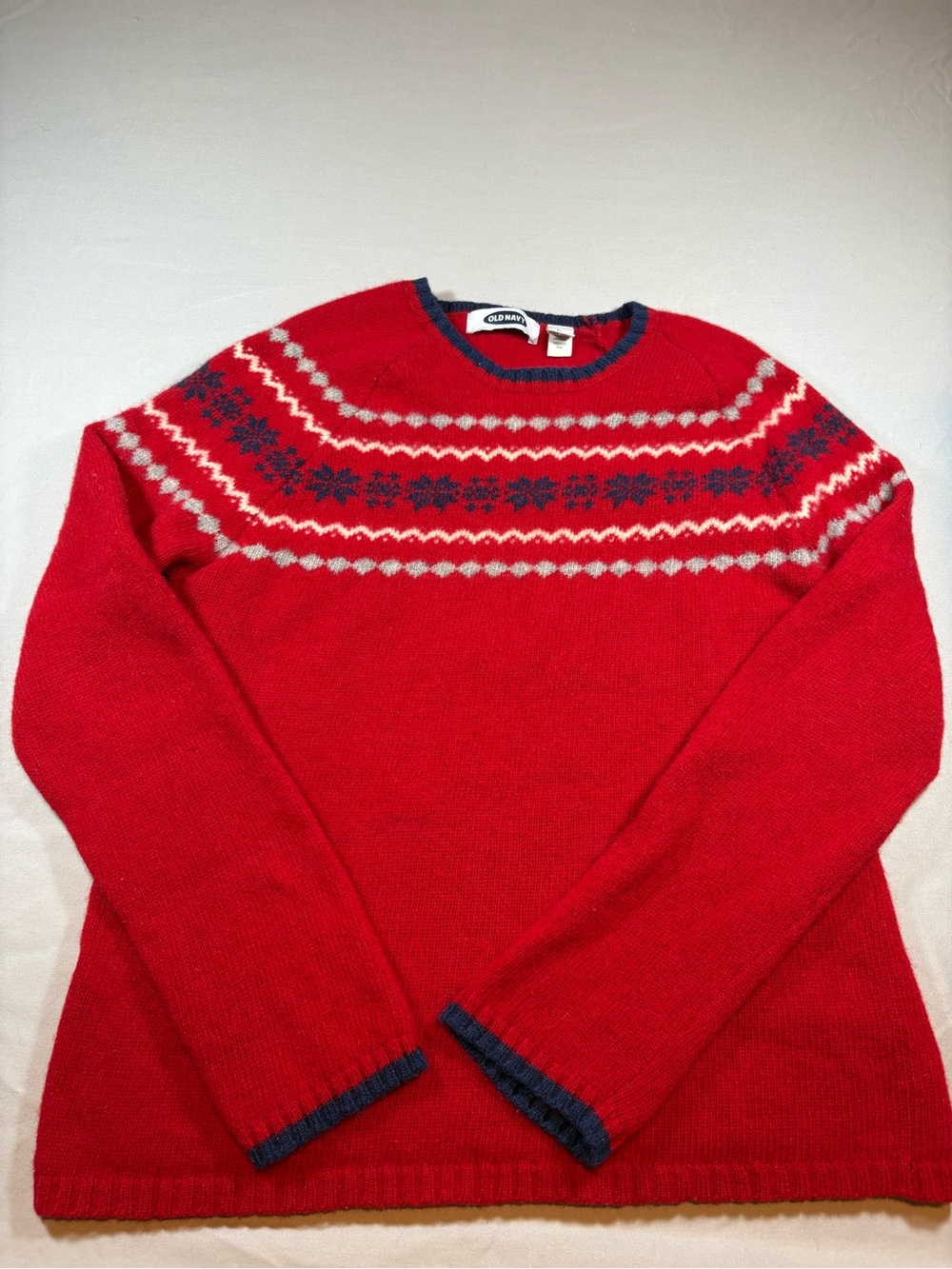 Vintage Y2K Old Navy 100% Lambswool Fair Isle Sweater Red/Blue L